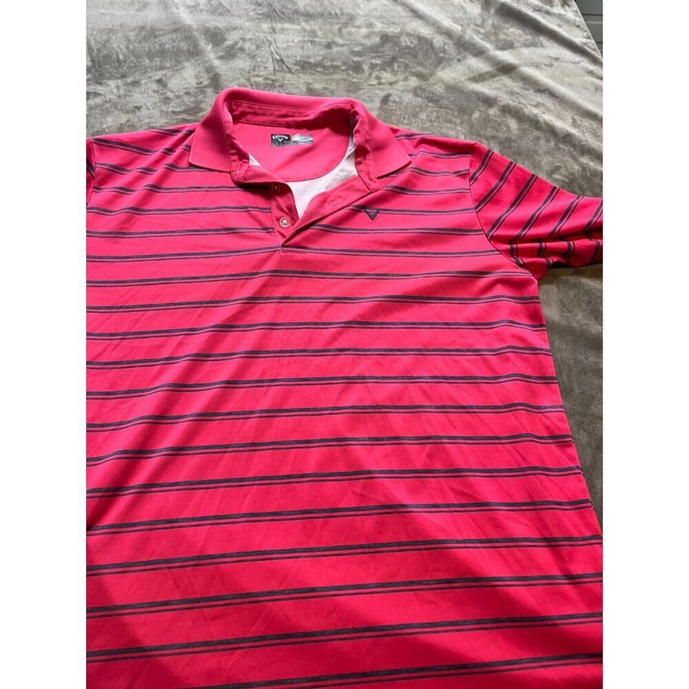 Callaway Opti-Dri Golf Red black Polo Shirt Stretch Striped‎ Size Large